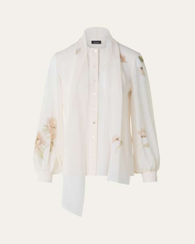 Floral-Print Georgette Scarf Blouse